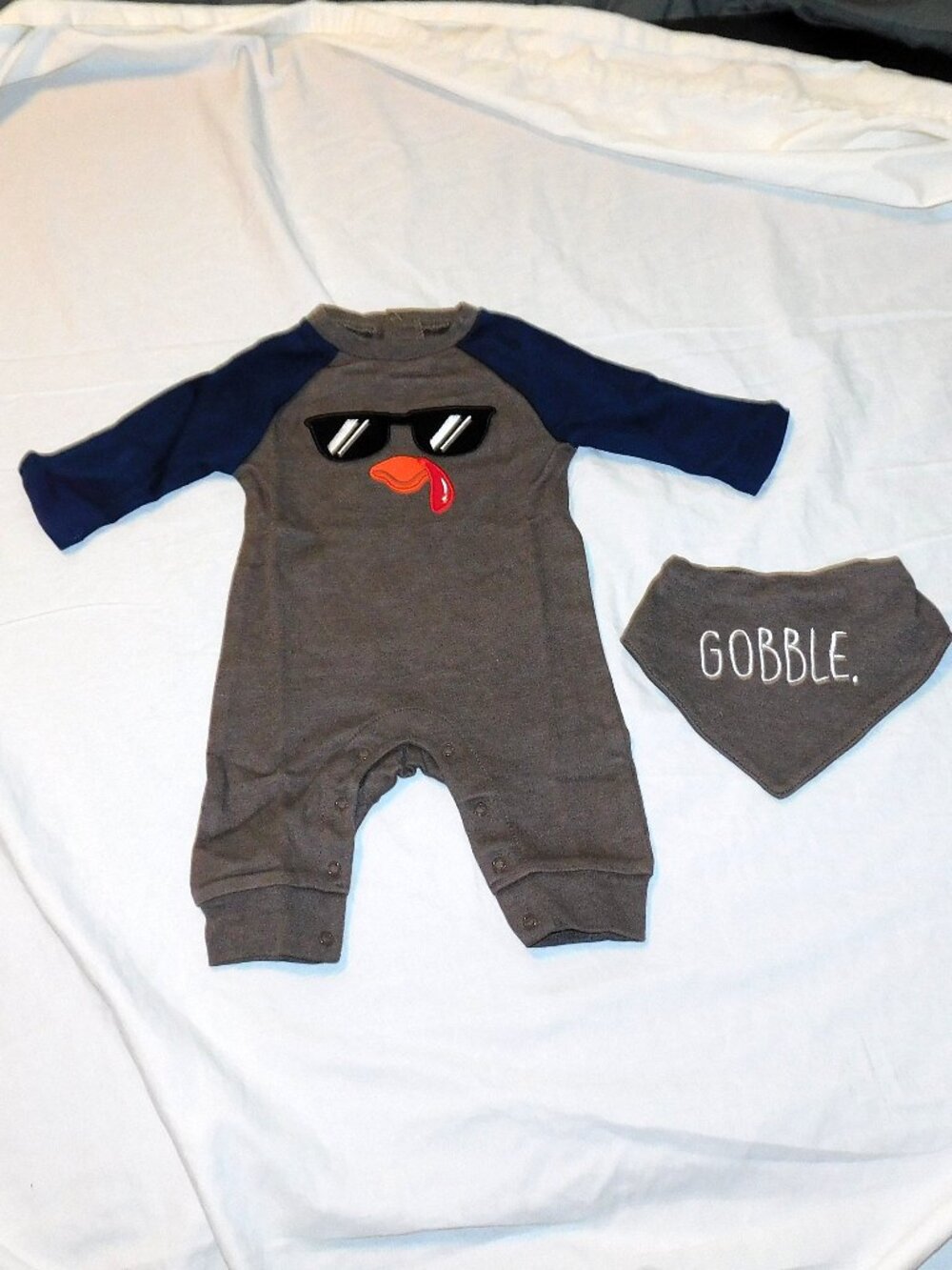 Baby First Thanksgiving Outfit & Bib Turkey Gobble Size 0-3 Months Unisex NEW